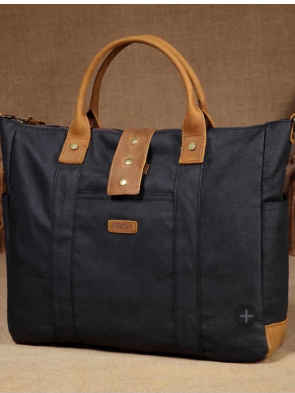 NEW! VASCHY Waxed Canvas Leather HI Capacity Laptop Crossbody Bag Blk Brown Tote